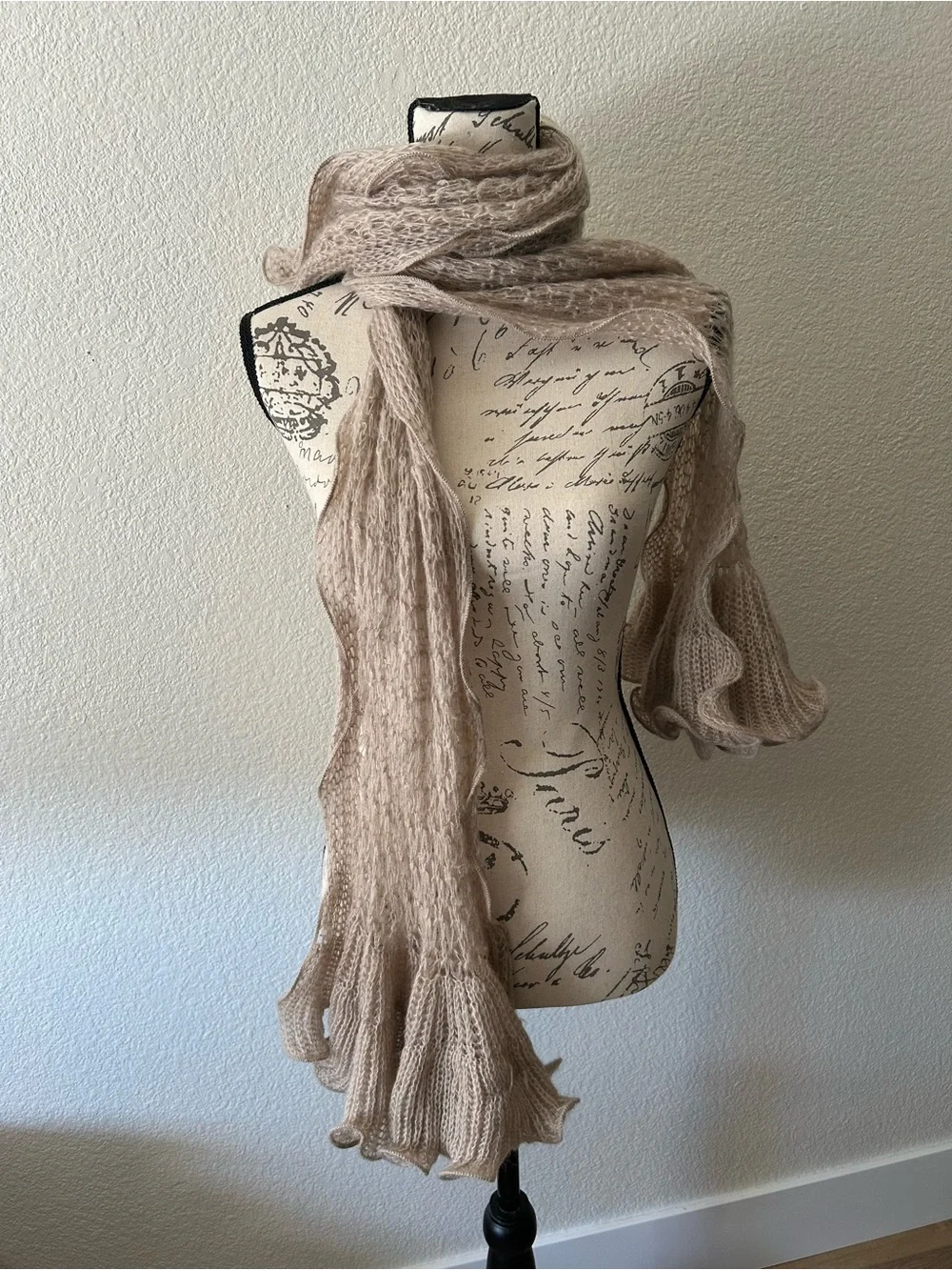 Source Unknown Beige Knit Fringe Scarf Wrap